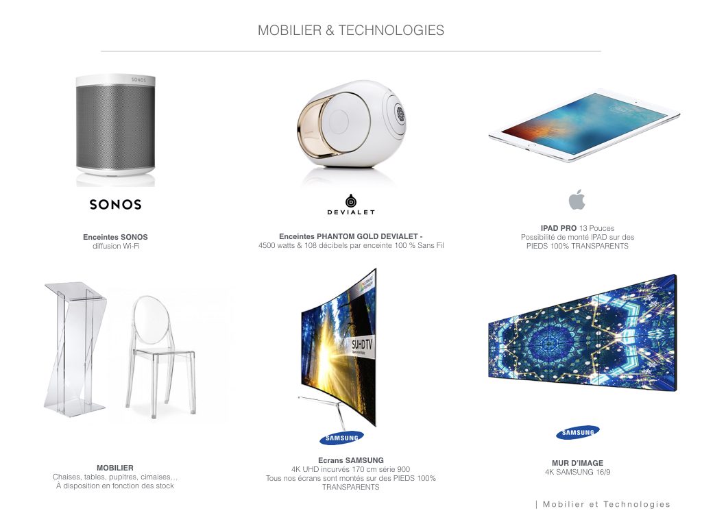 Mobilier et technologies disponible - Galerie Joseph