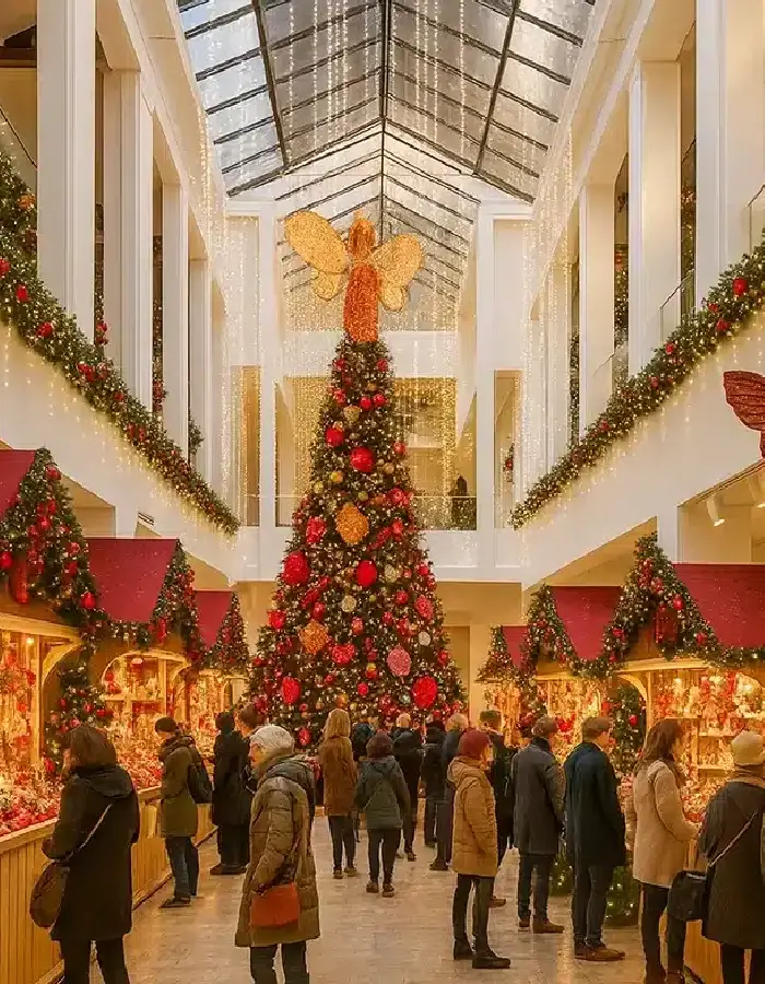 Boutique éphémère à la Galerie Joseph au 116 rue de Turenne avec un grand sapin de Noël dans le Marais